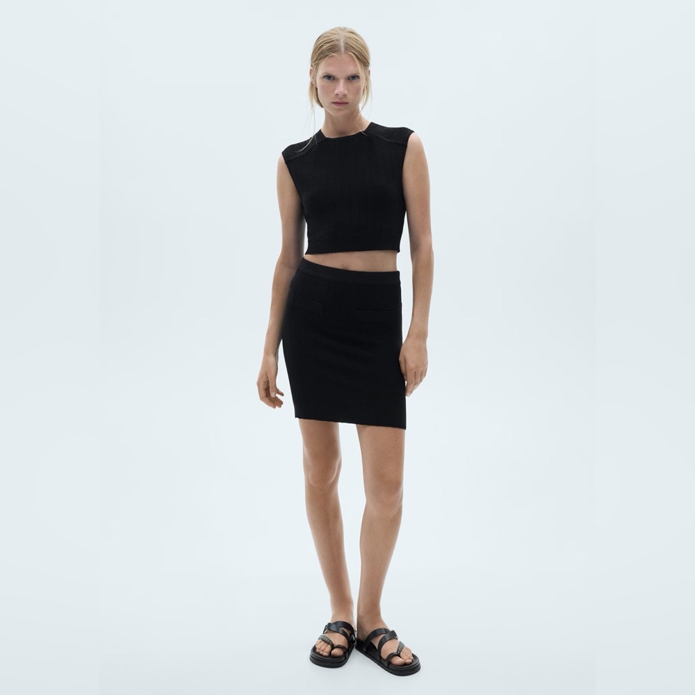 Mango Black Co-ord set knitted top + miniskirt NWT